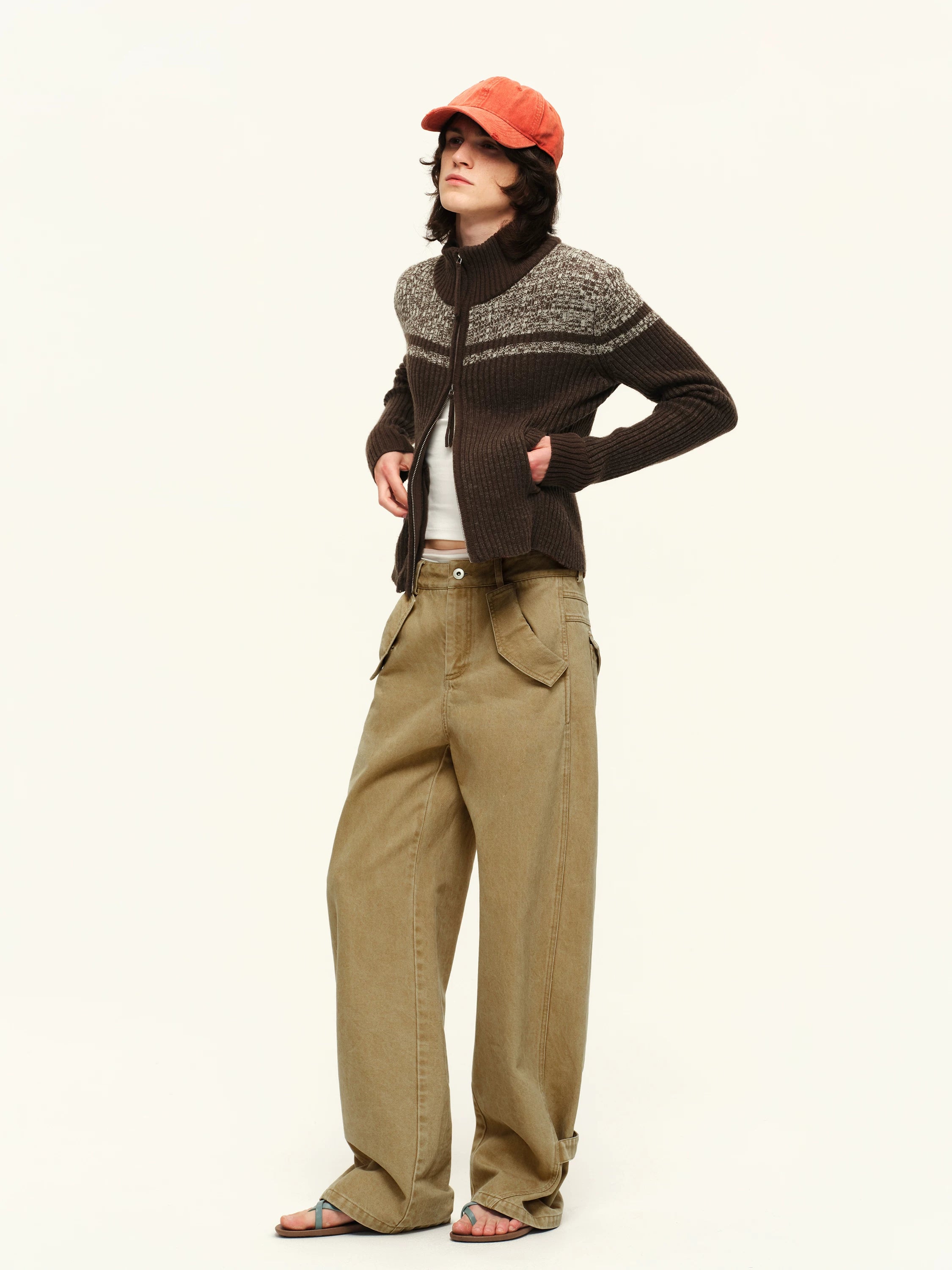 Washed Adjustable Straight Pants