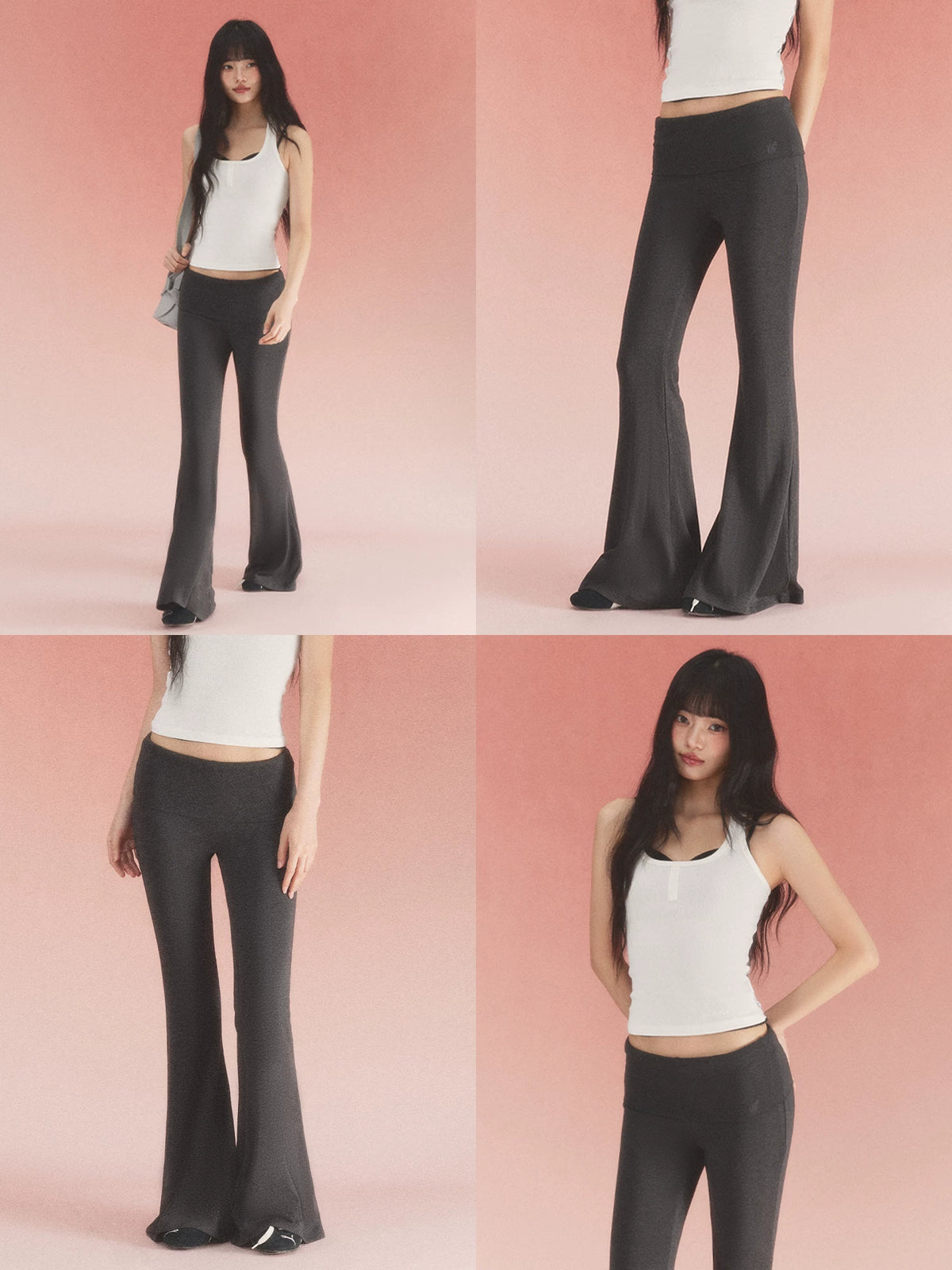 Black Fold Waist Flare Pants