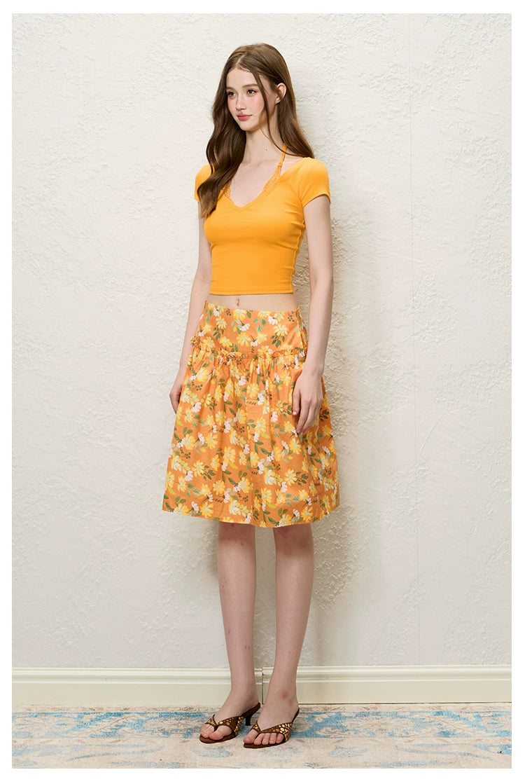 Orange &amp; Blue Halter Layered T-Shirt