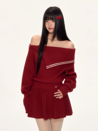 Red Asymmetric Sailor Off-Shoulder Dress