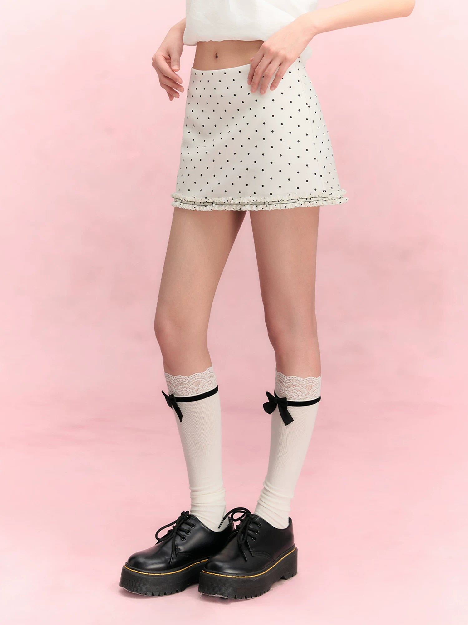 White Polka Dot Ruffle Skirt