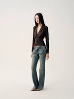 Brown Ruched V-Neck Top