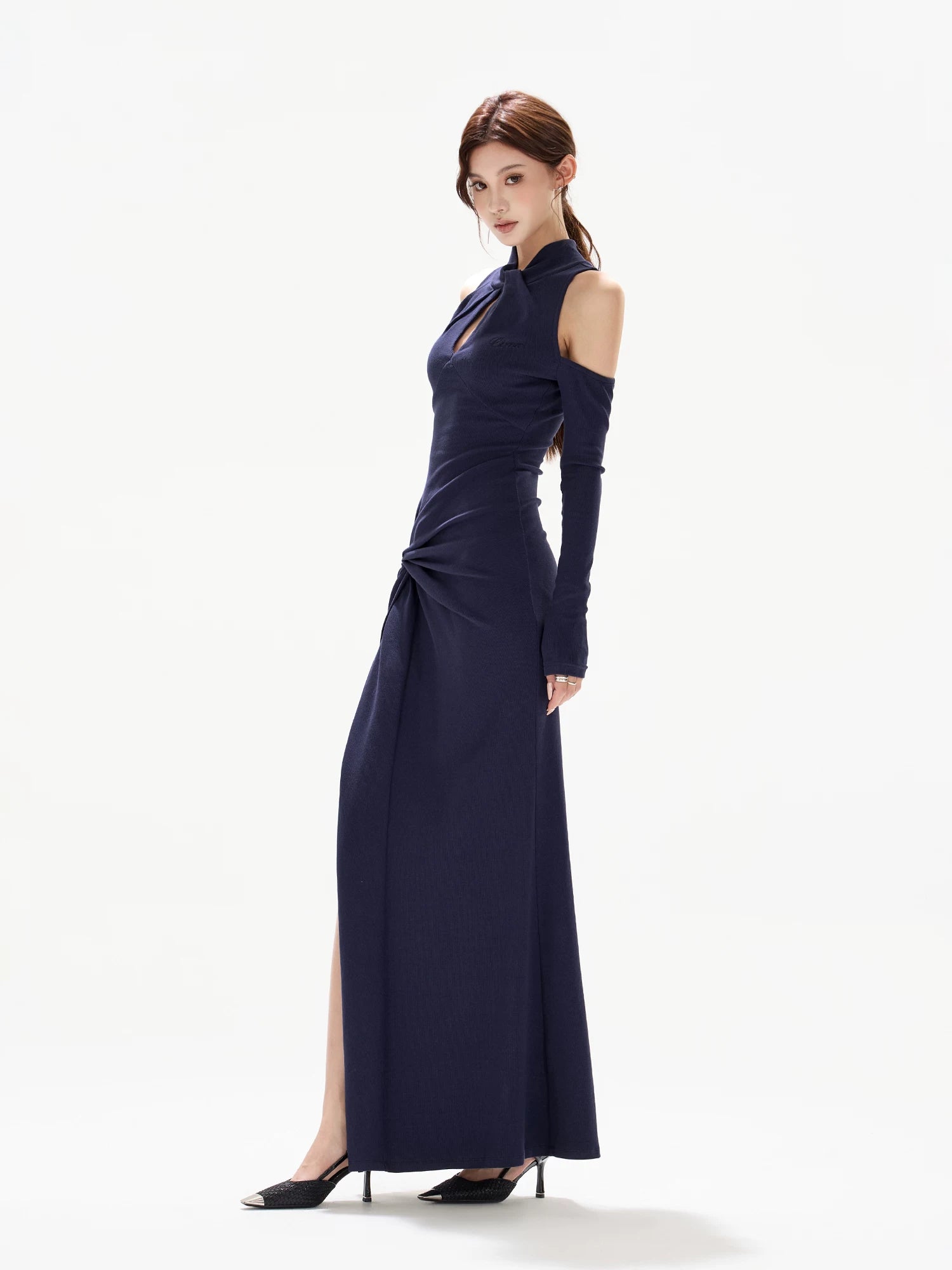 Navy Off Shoulder Knit Dress