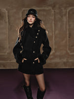 Black Wool Hourglass Coat & Scarf Set
