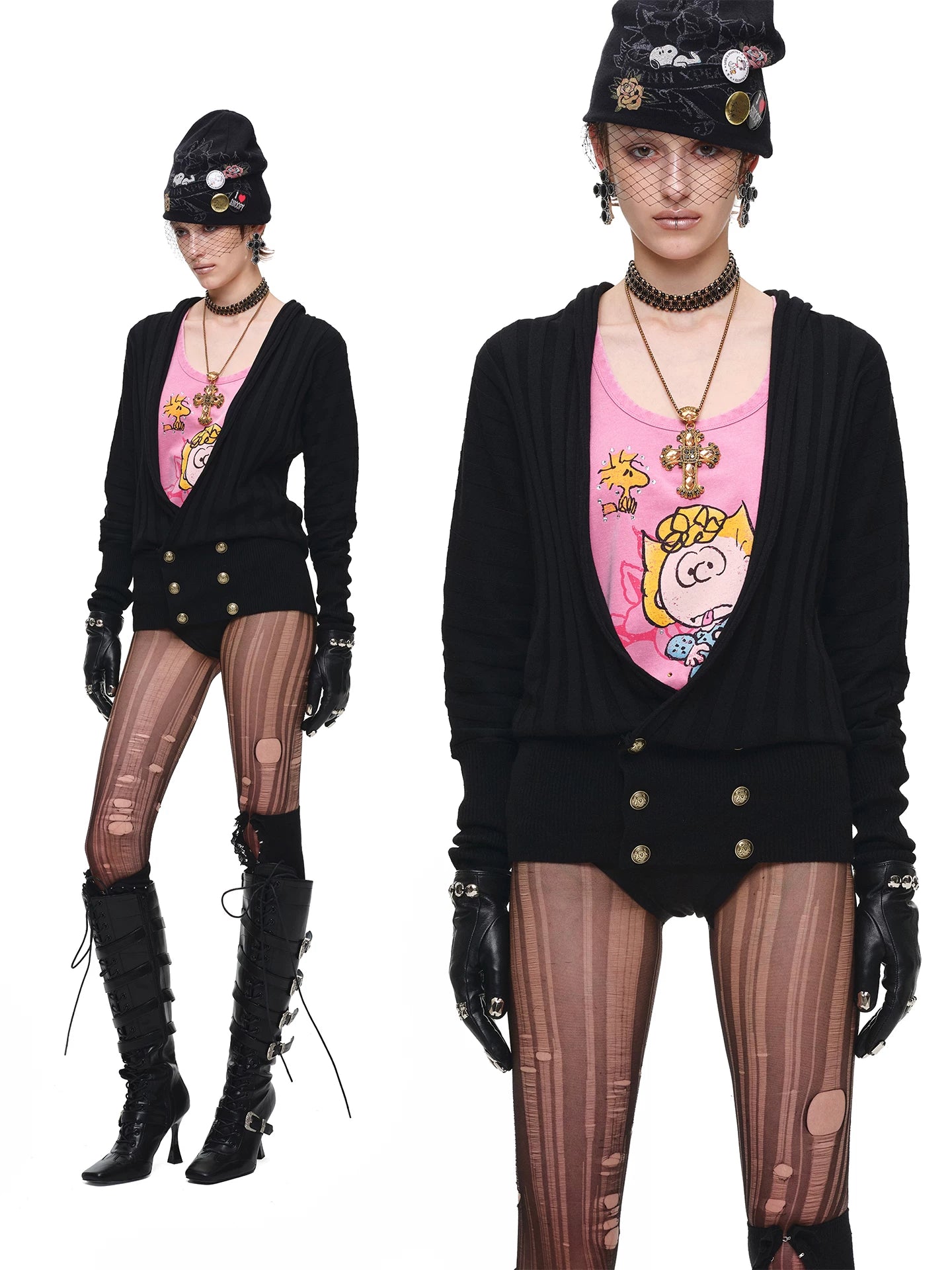Black Acetate Cashmere Cardigan