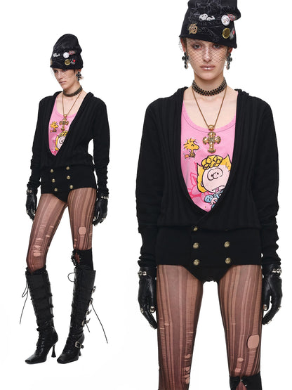 Black Acetate Cashmere Cardigan