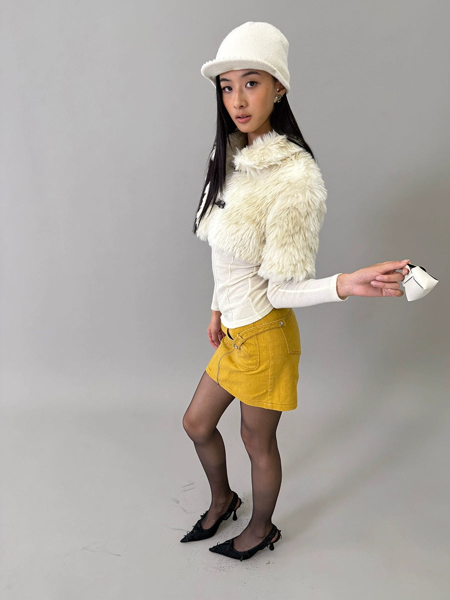 Eco-Fur Capelet Toggle Cropped Jacket