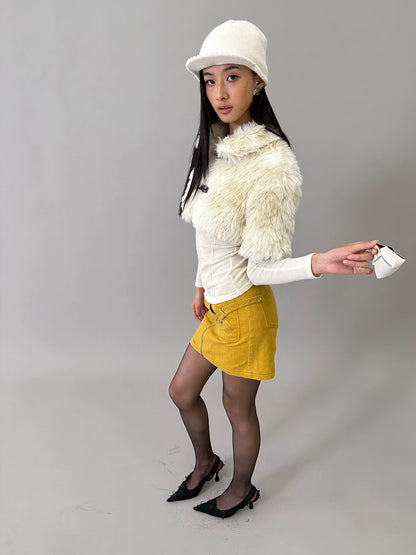 Eco-Fur Capelet Toggle Cropped Jacket