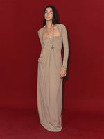 Khaki Lyocell Braided-Halter Ruched Dress Set