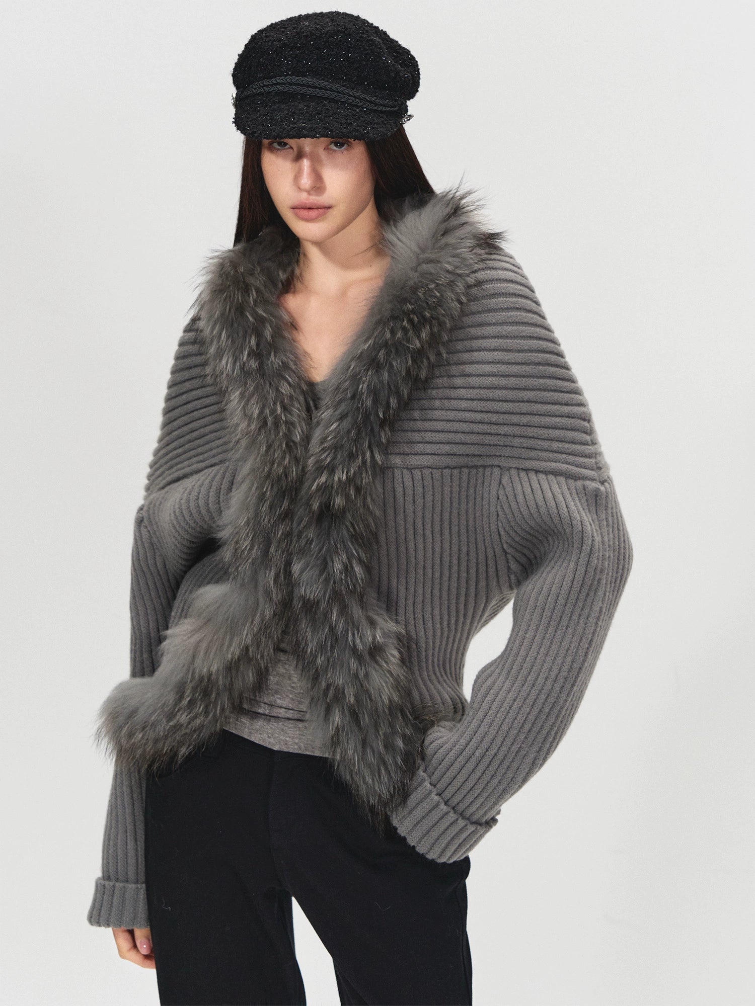 Detachable Collar Batwing Sleeve Cardigan