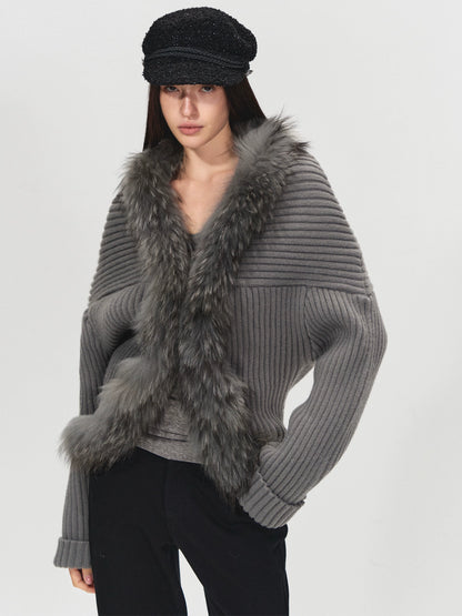 Detachable Collar Batwing Sleeve Cardigan