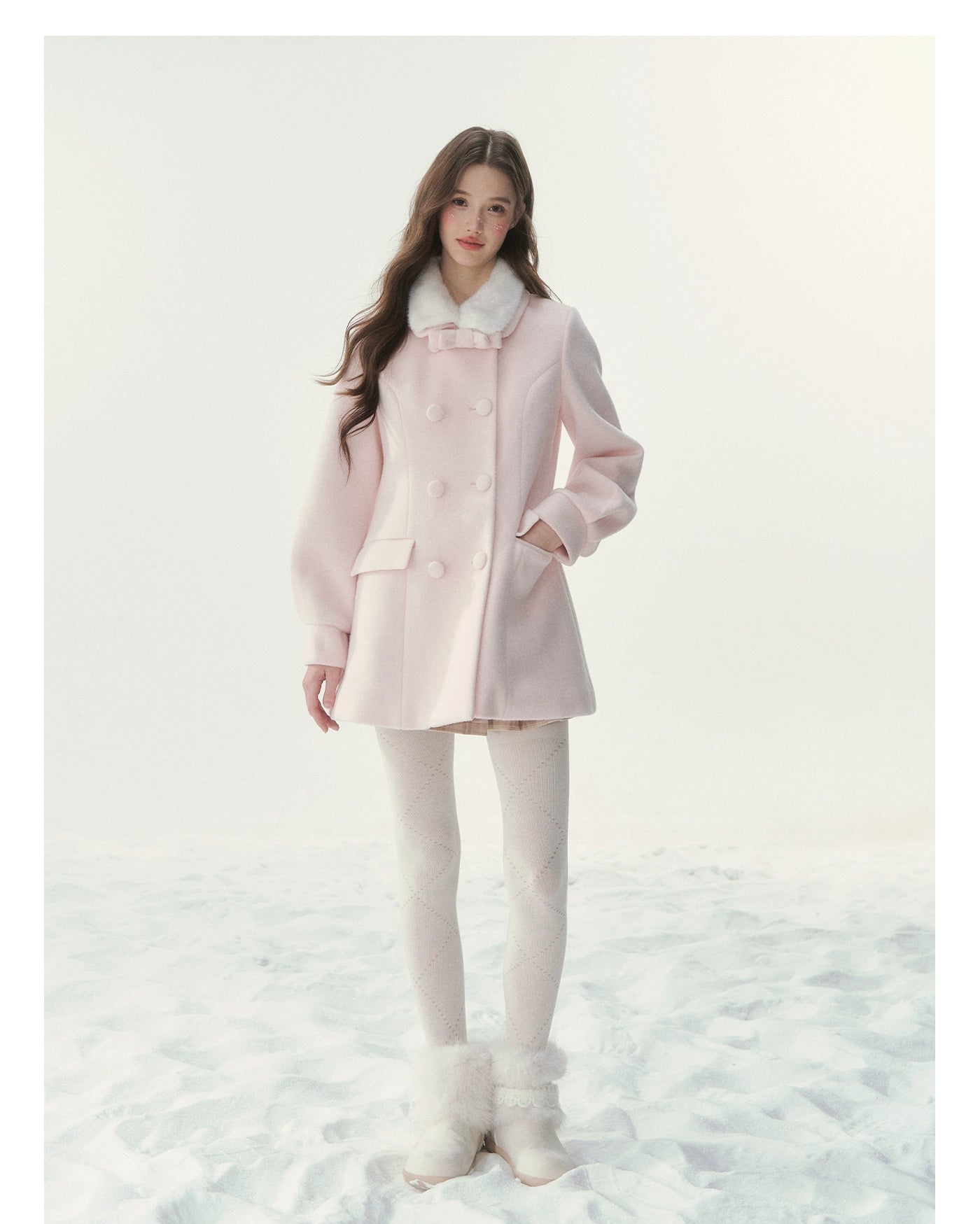 Double-Breasted Fur-Collar Coat Set