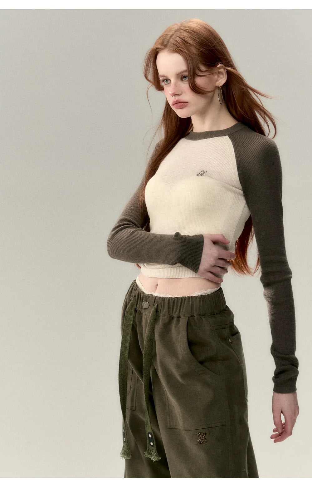 Apricot &amp; Coffee Wool Knit Sweater