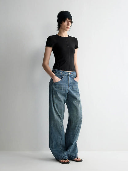 3D Cutting Micro Curved Knife Wide Leg Pants