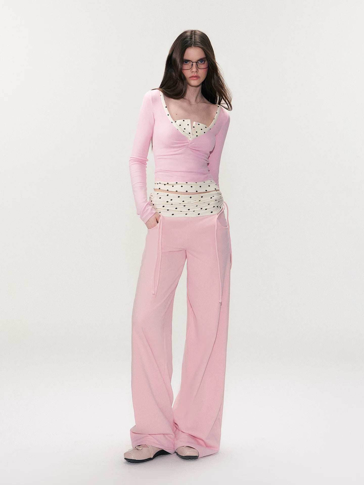 Pink Contrast Polka Pants