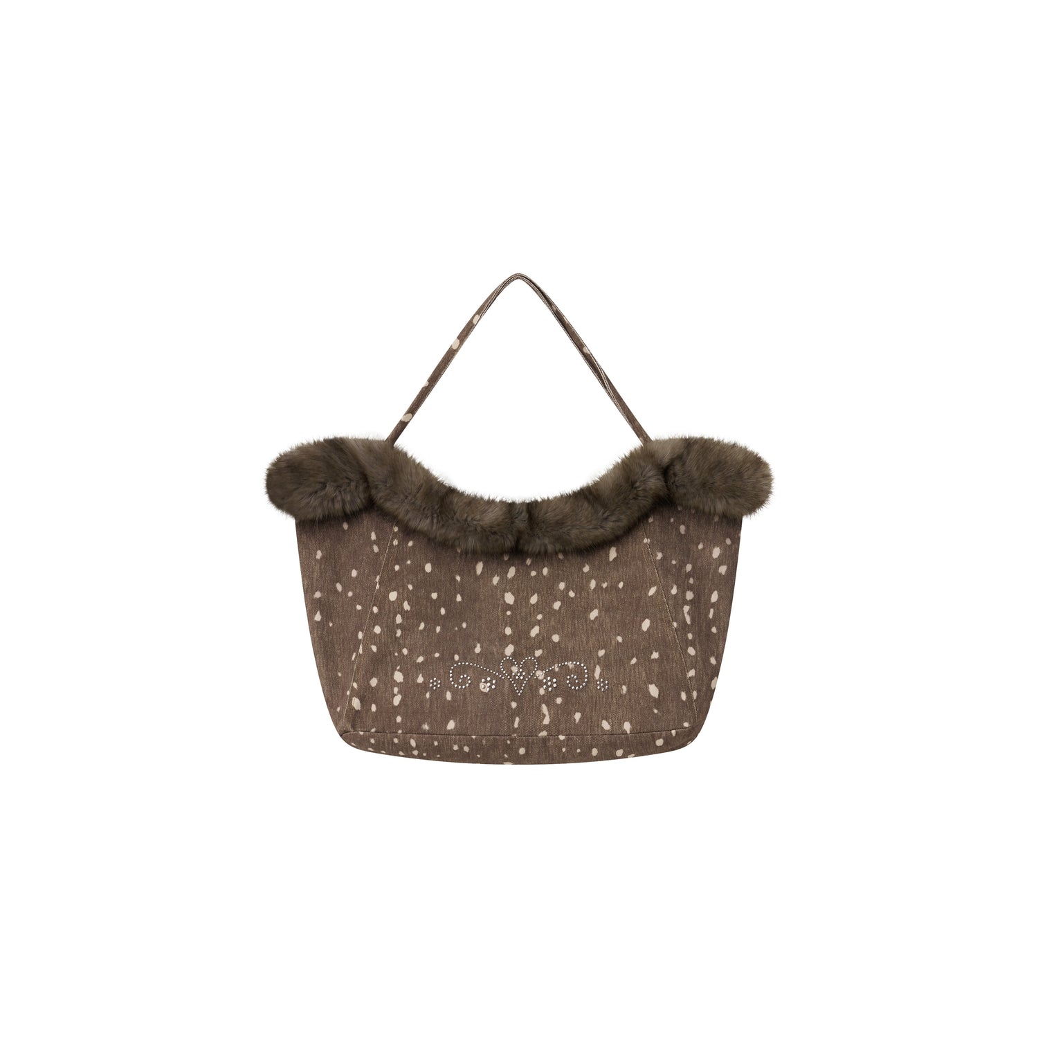 Deer Print Rhinestone Fur-Trim Tote