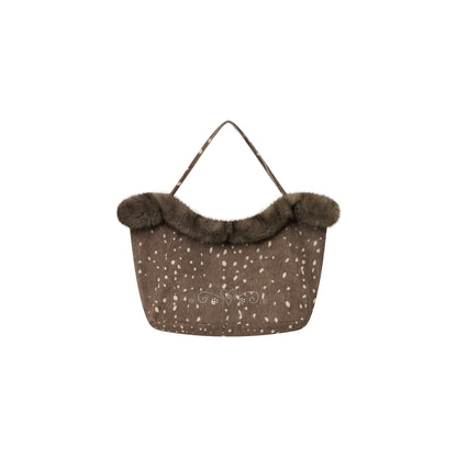 Deer Print Rhinestone Fur-Trim Tote