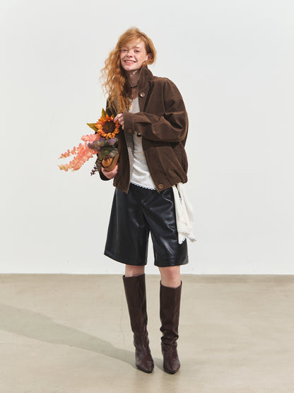Faux Leather Wide-Leg Shorts