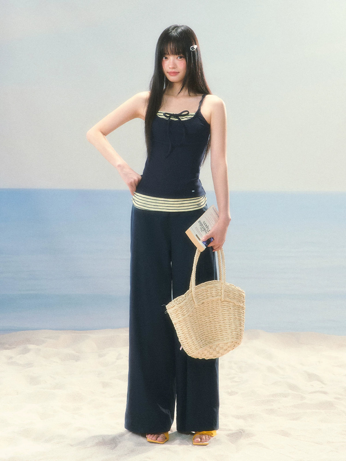 Striped Drawstring Wide-Leg Pants