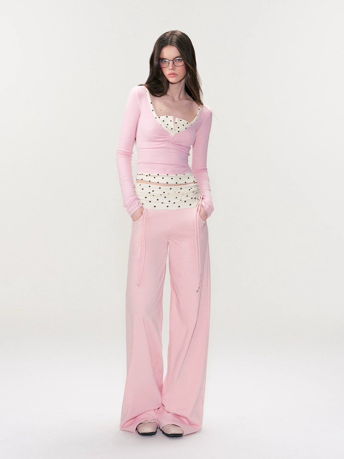 Pink Contrast Polka Pants
