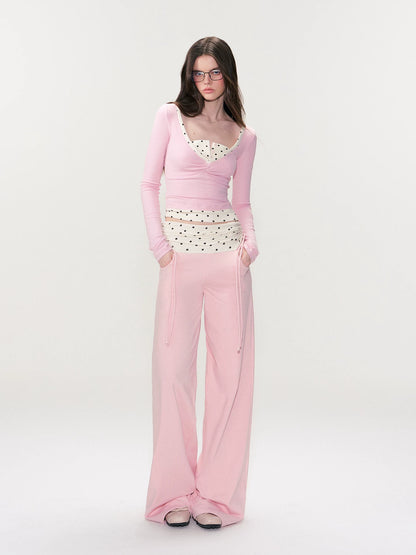 Pink Contrast Polka Pants
