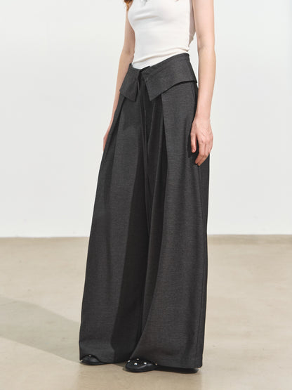 Gray Draped Flip-Waist Trousers