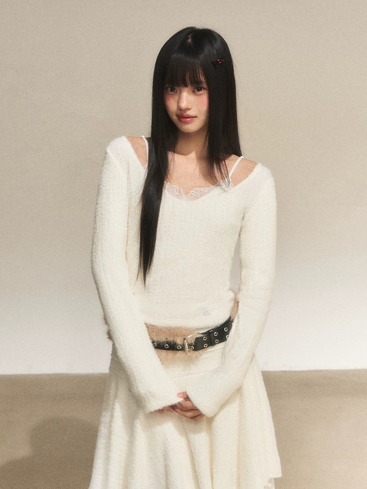 Lace Panel Faux Layer Knit Top
