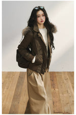 Brown Faux Fur Hooded Toggle Coat