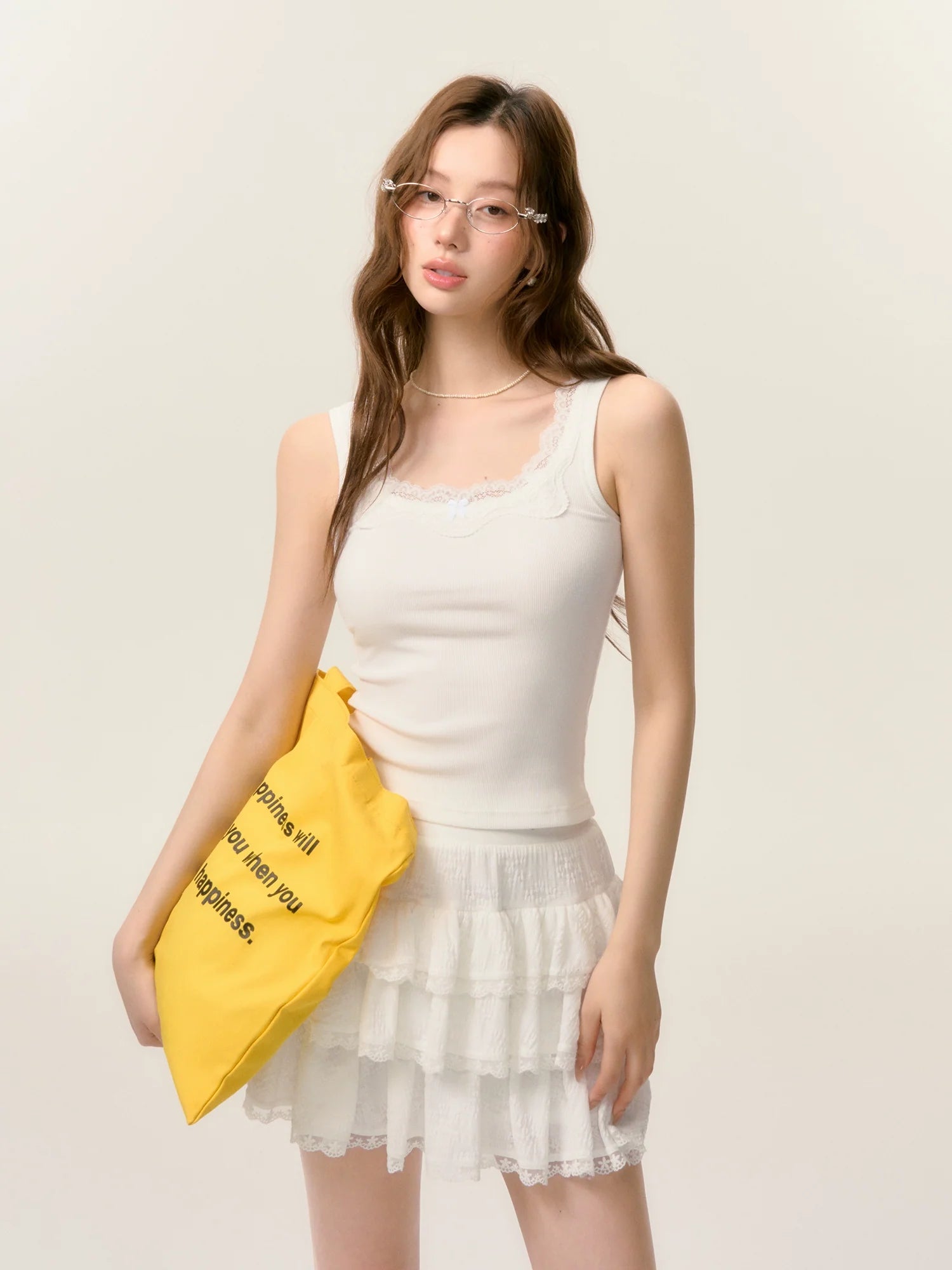 Lace Trim Butterfly Knot Back Top