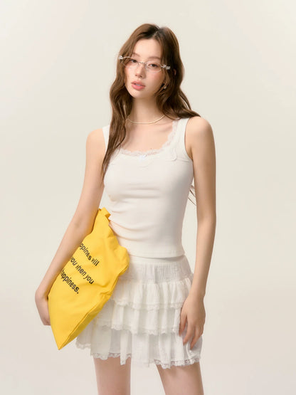 Lace Trim Butterfly Knot Back Top