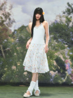 French Floral Chiffon Midi Skirt