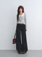 Red Waist Wide-Leg Pants