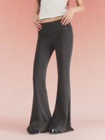 Black Fold Waist Flare Pants