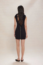 Black Ruffled V-neck Denim Dress