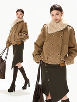 Asymmetric Fur Collar Coat
