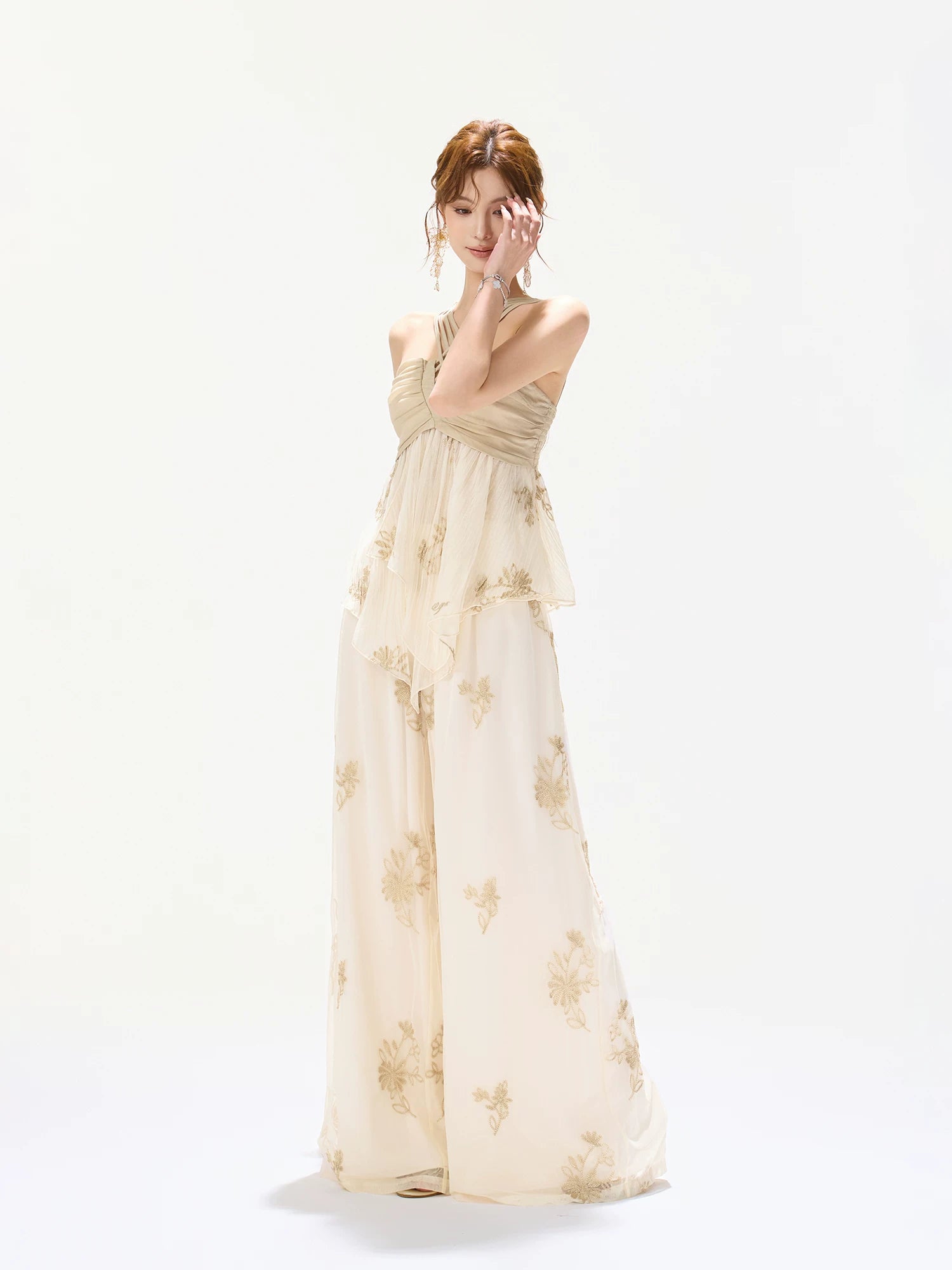 Embroidered Halter Top &amp; Pants Set