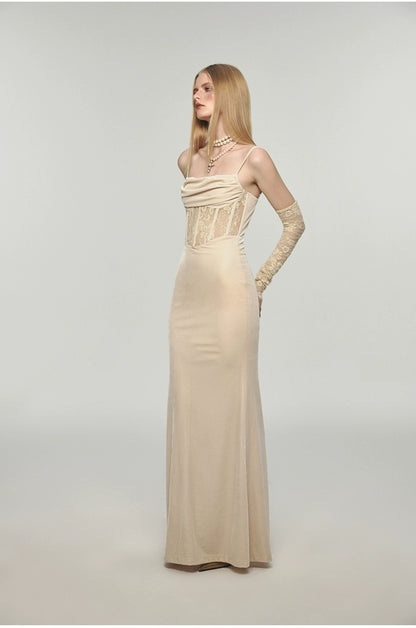 Fishbone Strap Long Velvet Bodycon Dress