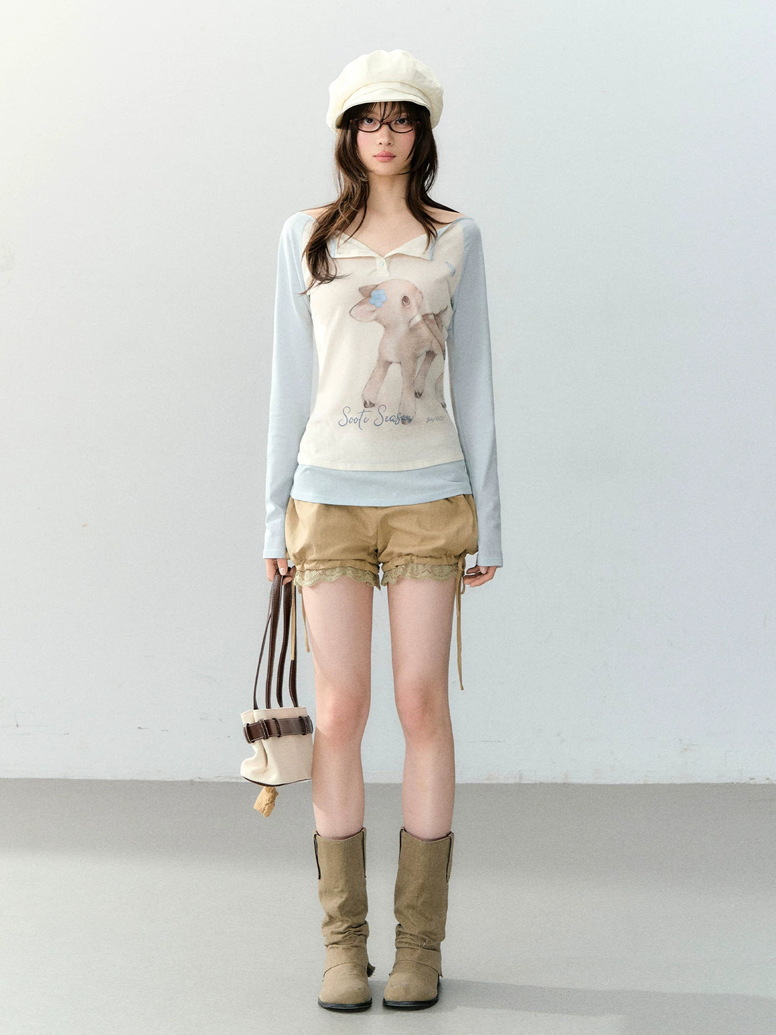Khaki Lace Trim Balloon Shorts