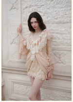V-Neck Lace Pleated Dress