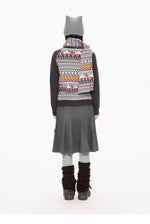 Contrast Folk Print Cardigan Set