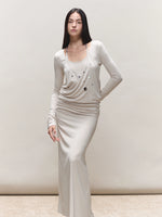 Faux-Two-Piece Halter Sequin Maxi Dress