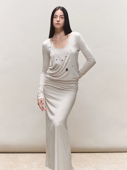 Faux-Two-Piece Halter Sequin Maxi Dress