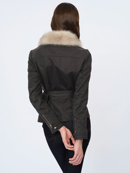Waxed Faux-Leather Fur Jacket