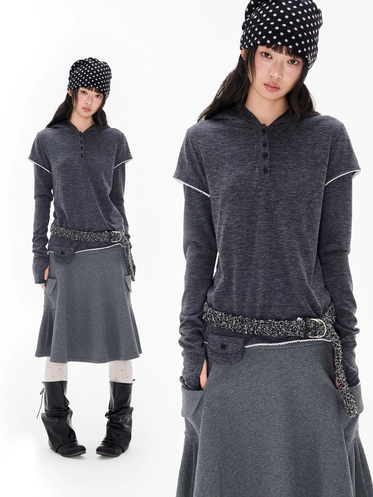Star Button Layered Henley Top