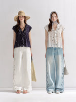 Embroidered Wide-Leg Jeans