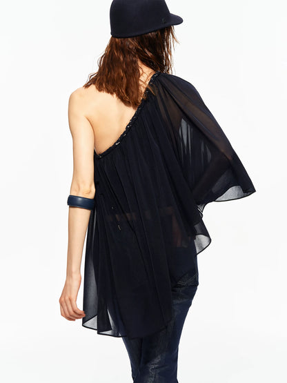 Chain One-Shoulder Cape