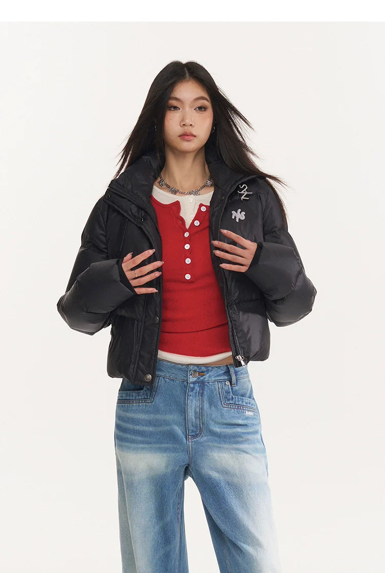Black &amp; White Pearl Down Short Jacket