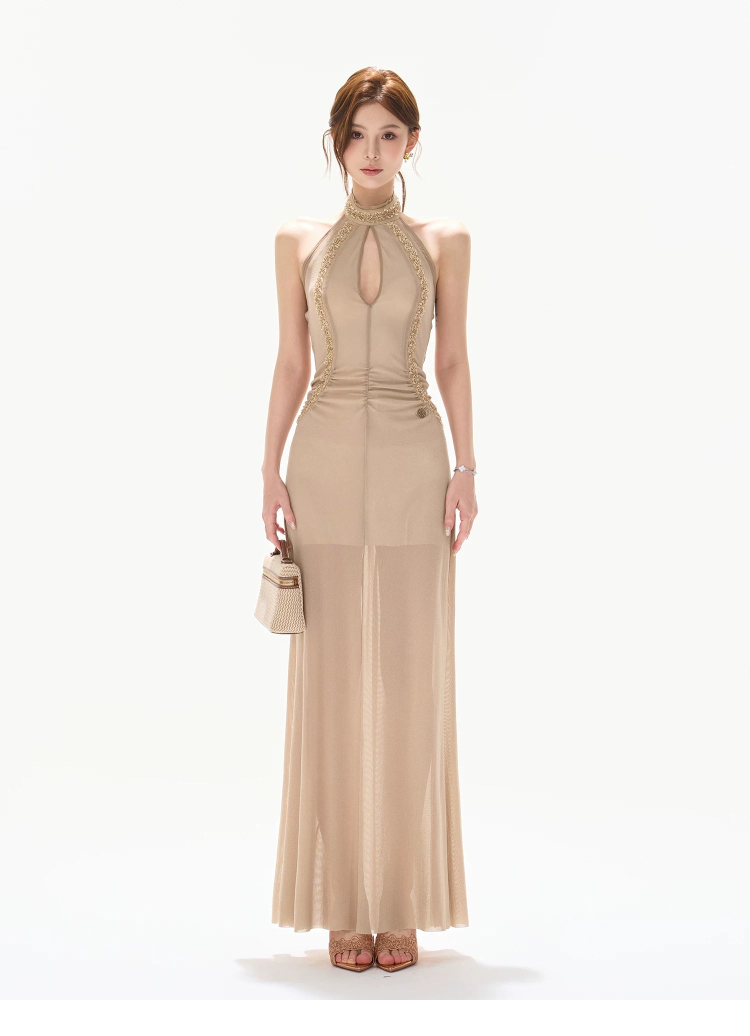 Beaded Halter Maxi Dress