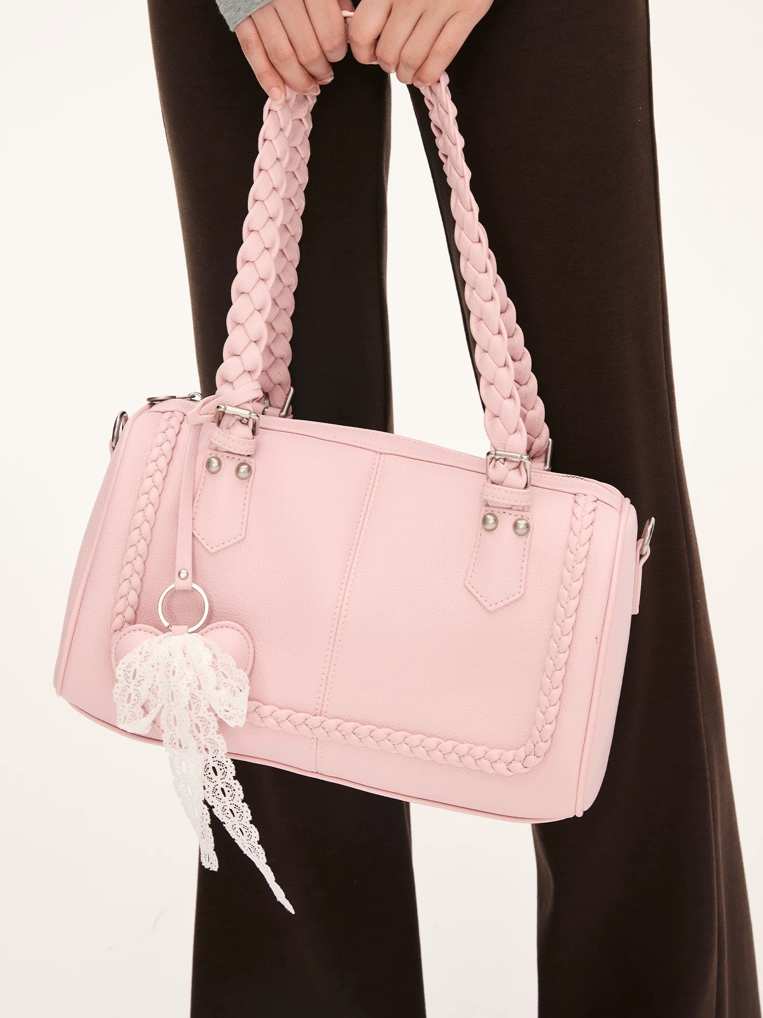 Pink Woven Shoulder Bag