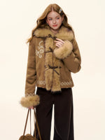 Embroidered Faux Fur Trim Jacket